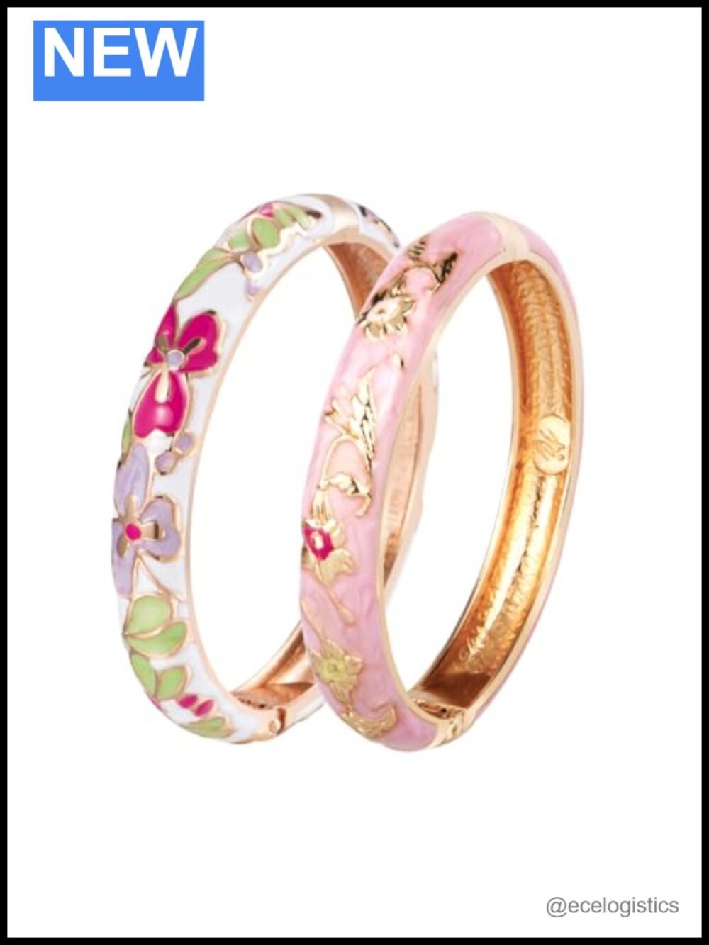 Cloisonne Enamel Bamboo Flower Cuff Bangle Bracelet Set for Women
